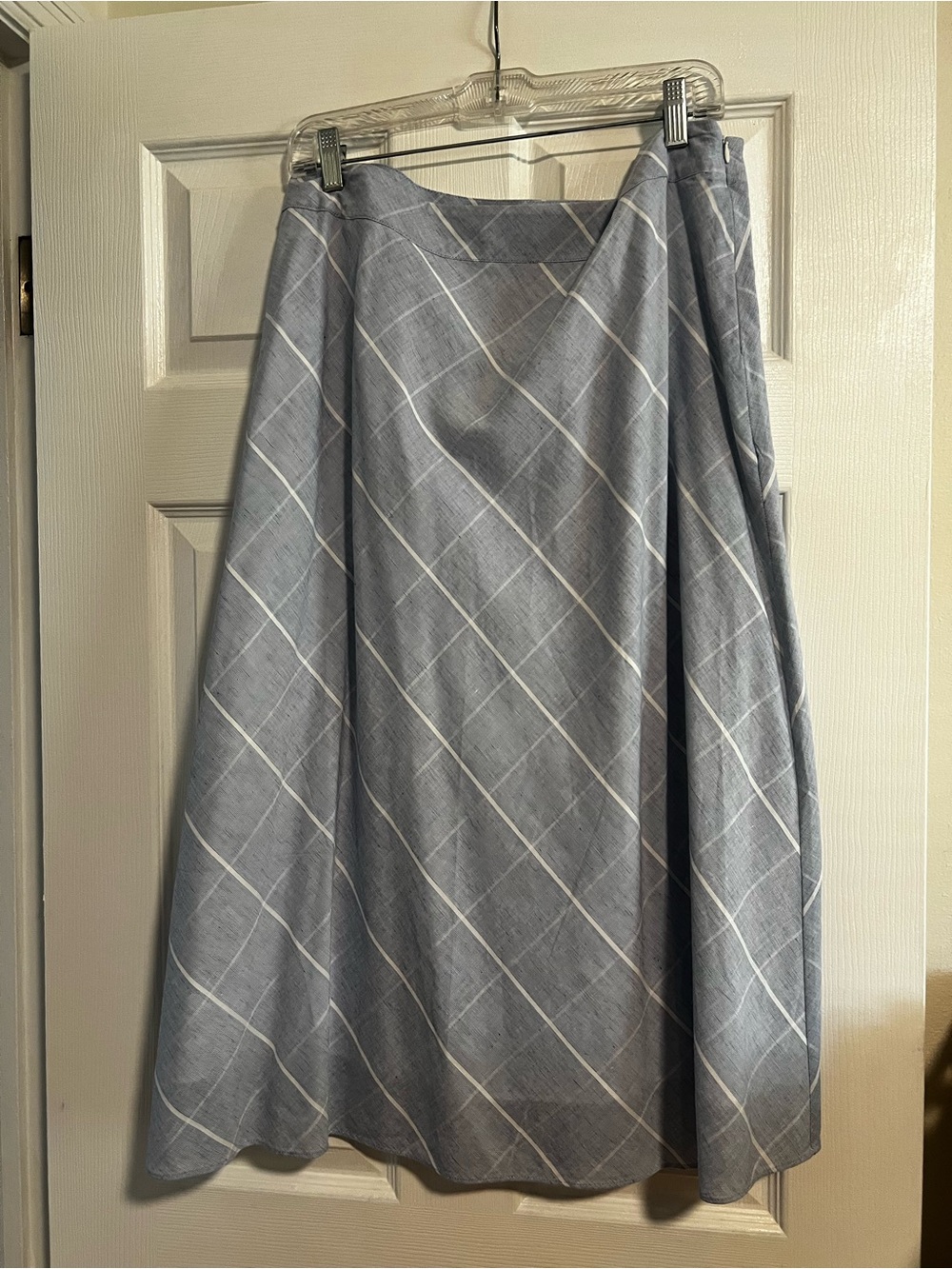 Christopher & Banks Light Blue and White Windowpane A-Line Skirt